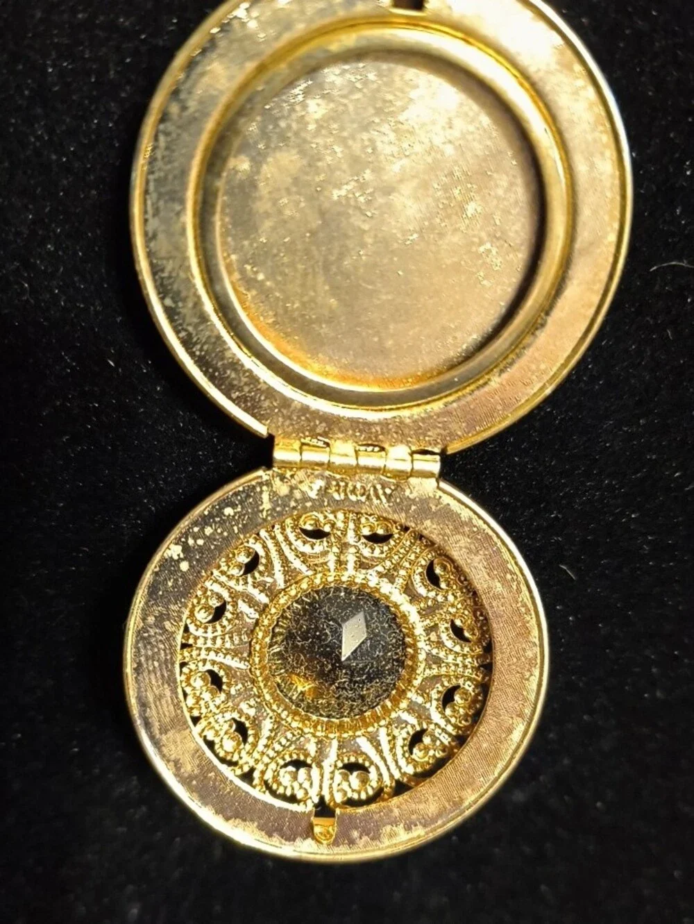 Vintage Avon Gold-Tone Filigree Locket Necklace with Amber Stone
